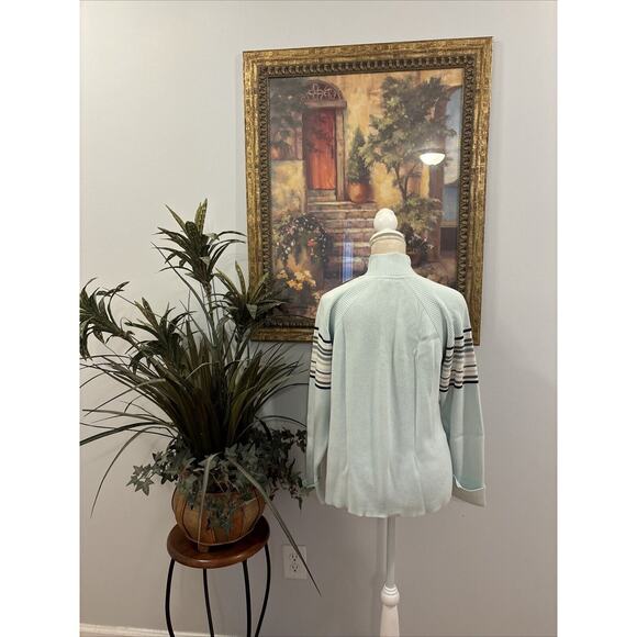 Daisy Fuentes Ribbed 1/4 Zip Sweater Long Sleeve High Neck Light Blue White Gray - Picture 4 of 6